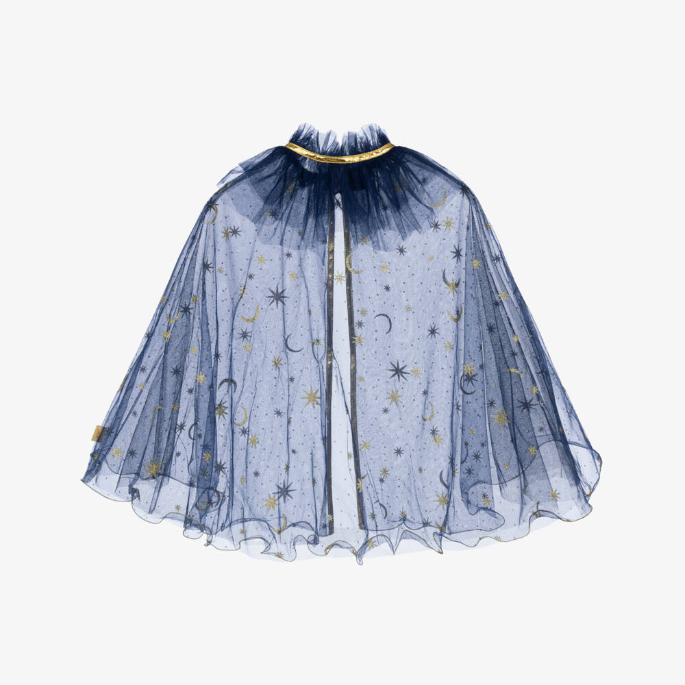 Souza-Girls Navy Blue & Glittery Gold Tulle Witch Cape | Childrensalon