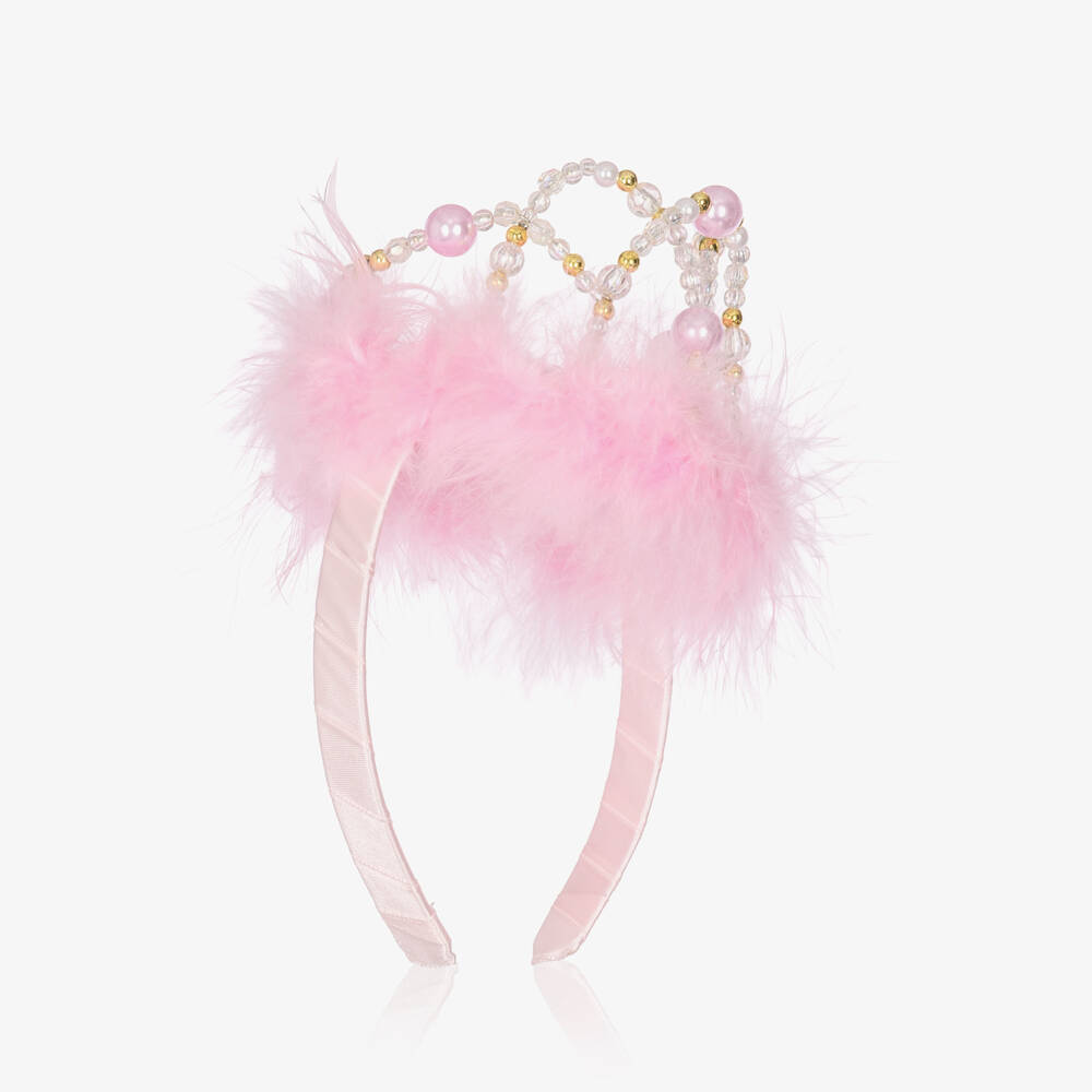 Souza-Girls Pink Beaded Crown & Faux Feather Hairband | Childrensalon
