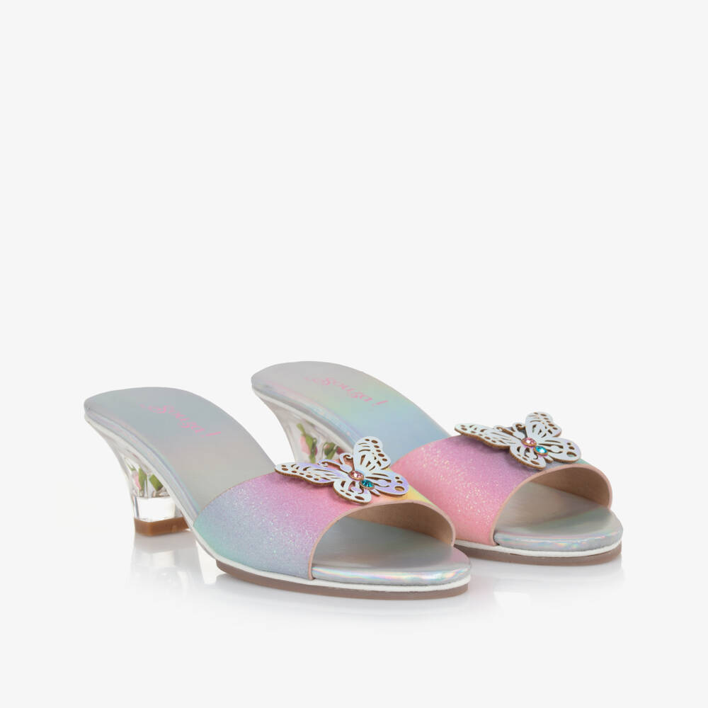 Souza-Girls Pink & Silver Iridescent Heeled Shoes | Childrensalon