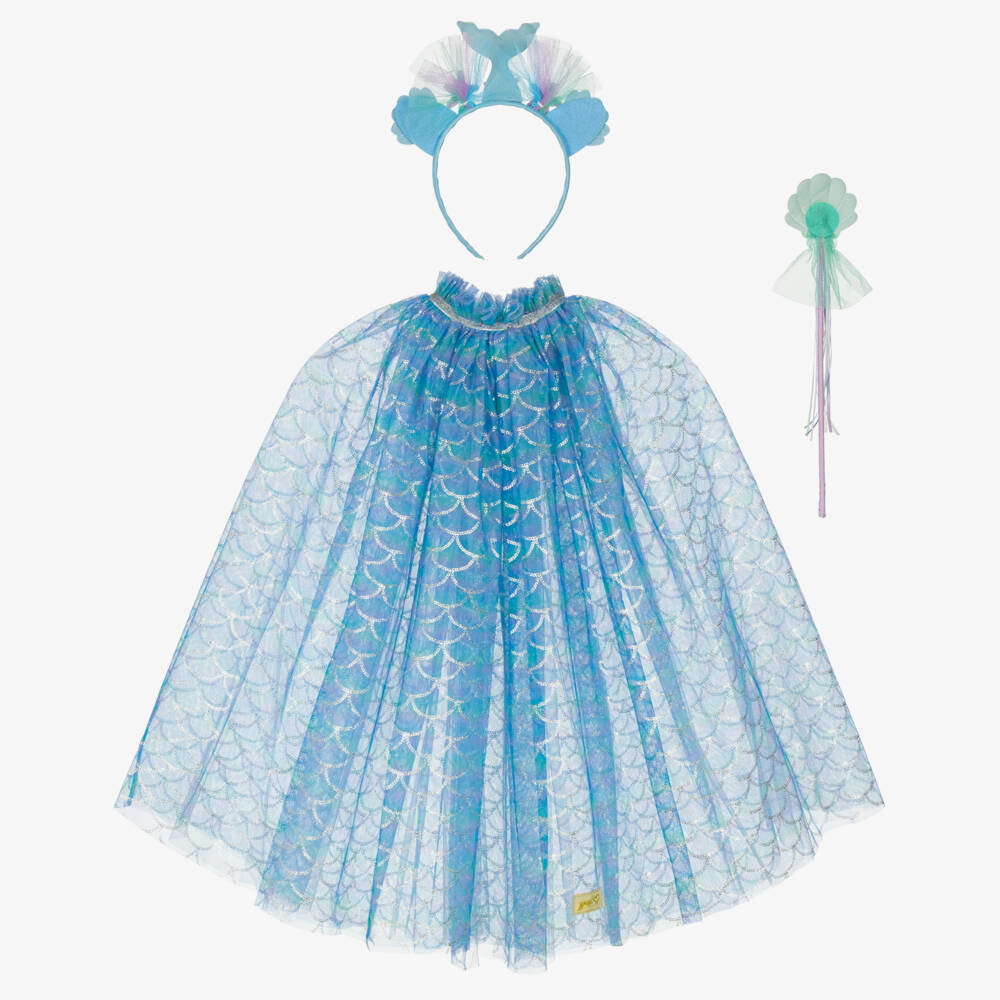 Souza-Girls Shimmery Blue Mermaid Cape Dressing-Up Set | Childrensalon