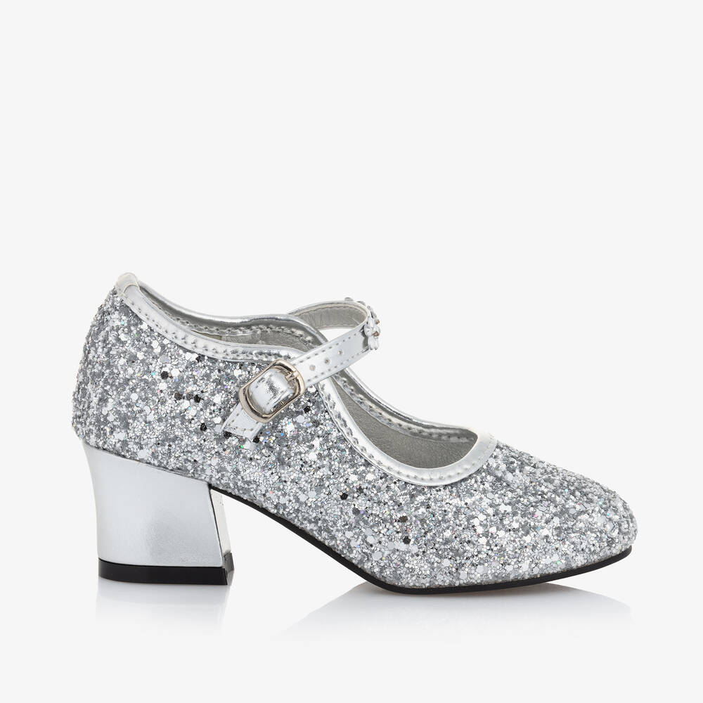 Souza-Girls Silver Glitter Heeled Shoes | Childrensalon