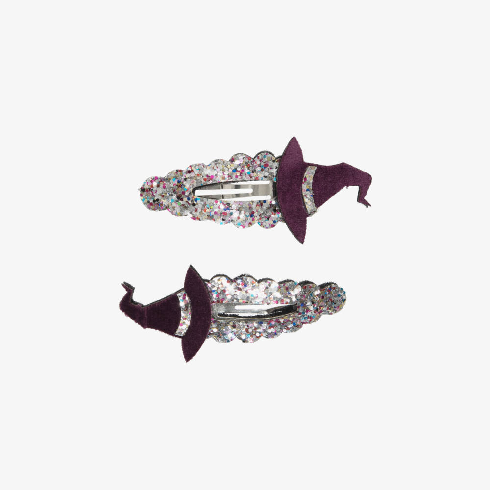 Souza-Girls Silver Glitter & Purple Witch Hat Hair Clips (2 Pack) | Childrensalon