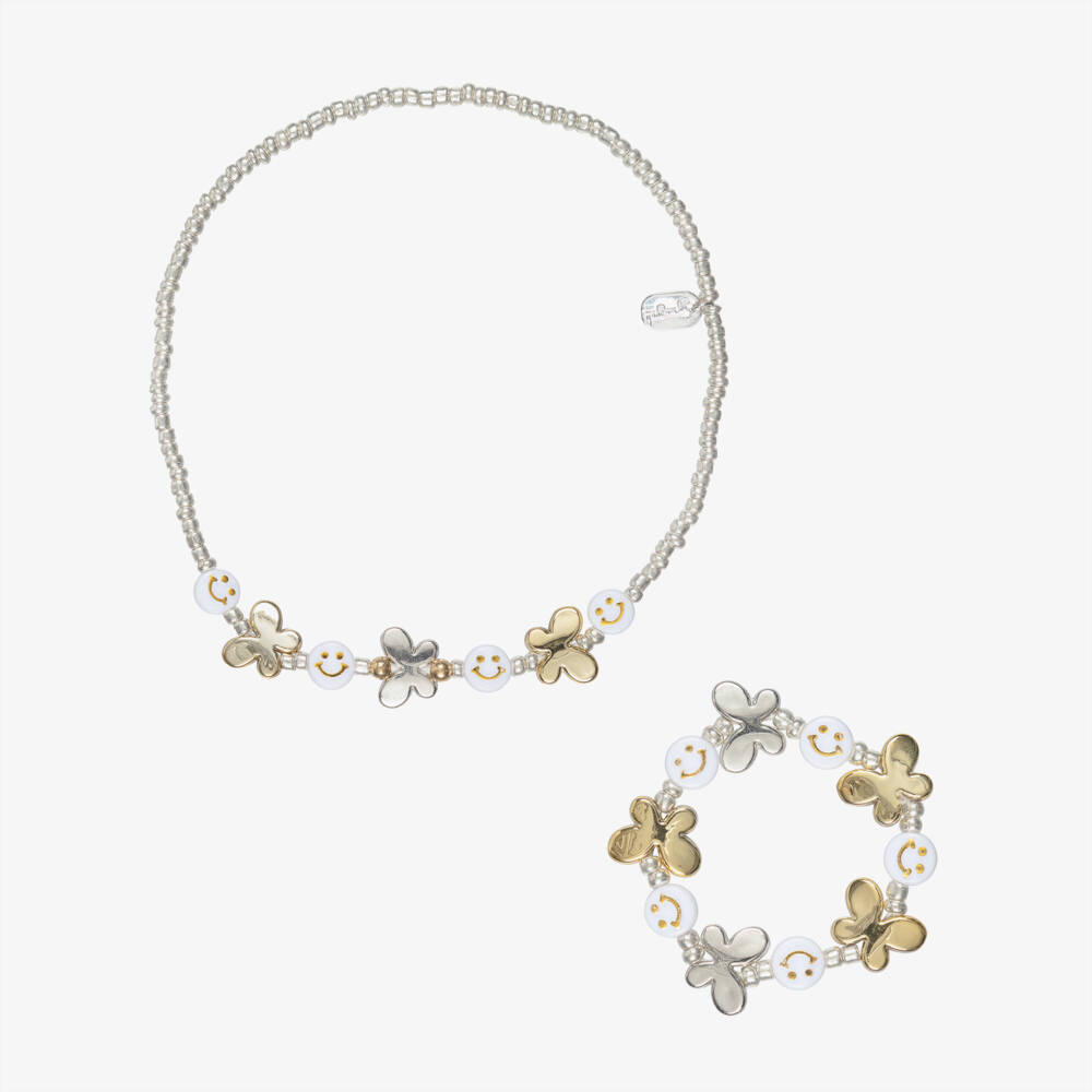 Souza-Girls Silver & Gold Butterfly Bead Necklace & Bracelet Set | Childrensalon
