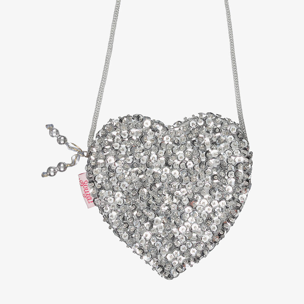 Souza-Girls Silver Sequin Heart Shoulder Bag (12cm) | Childrensalon