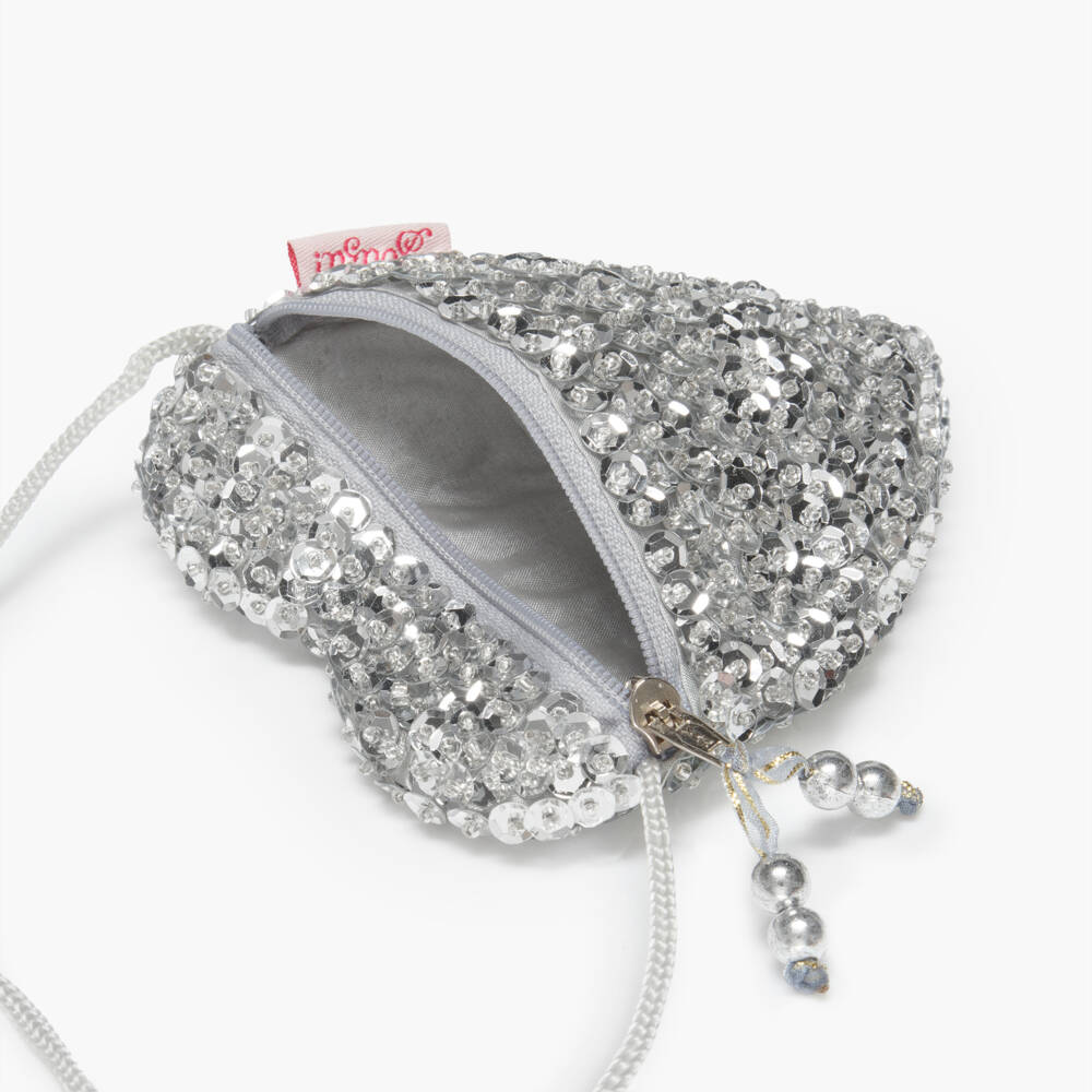 Souza-Girls Silver Sequin Heart Shoulder Bag (12cm) | Childrensalon