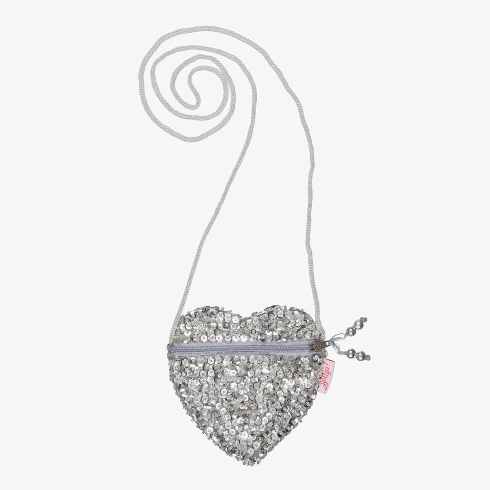 Souza-Girls Silver Sequin Heart Shoulder Bag (12cm) | Childrensalon
