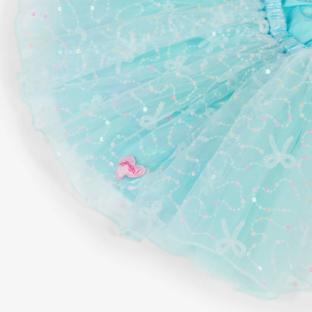 Souza-Girls Turquoise Blue Tutu Skirt with Sequinned Embroidery | Childrensalon