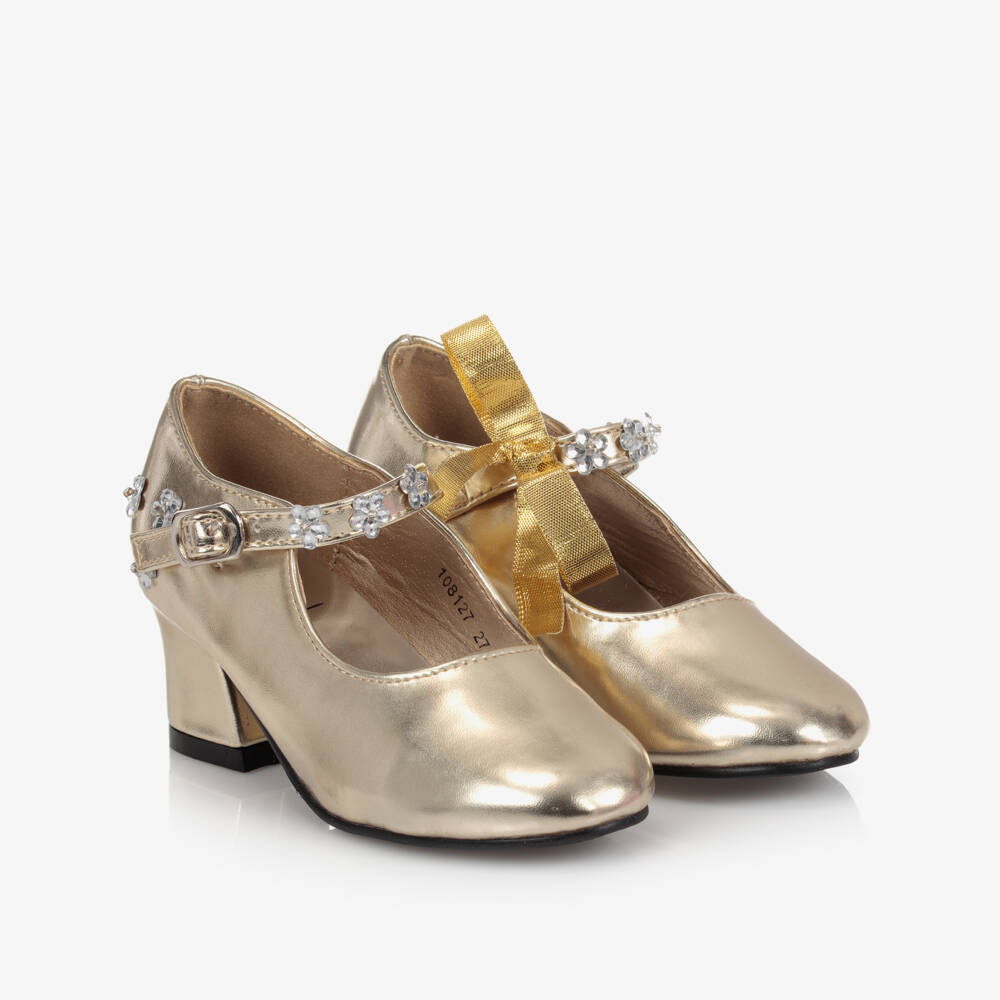 Souza-حذاء بسيّر جلد صناعي لون ذهبي متاليك للبنات | Childrensalon