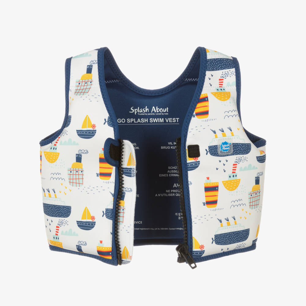 Splash About-Boys White & Blue Boat Print Float Vest | Childrensalon