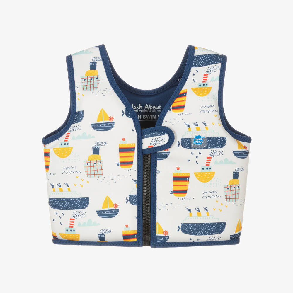 Splash About-Boys White & Blue Boat Print Float Vest | Childrensalon