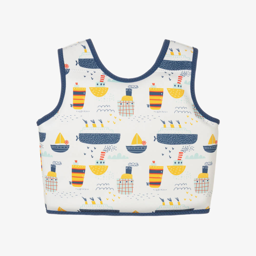 Splash About-Boys White & Blue Boat Print Float Vest | Childrensalon