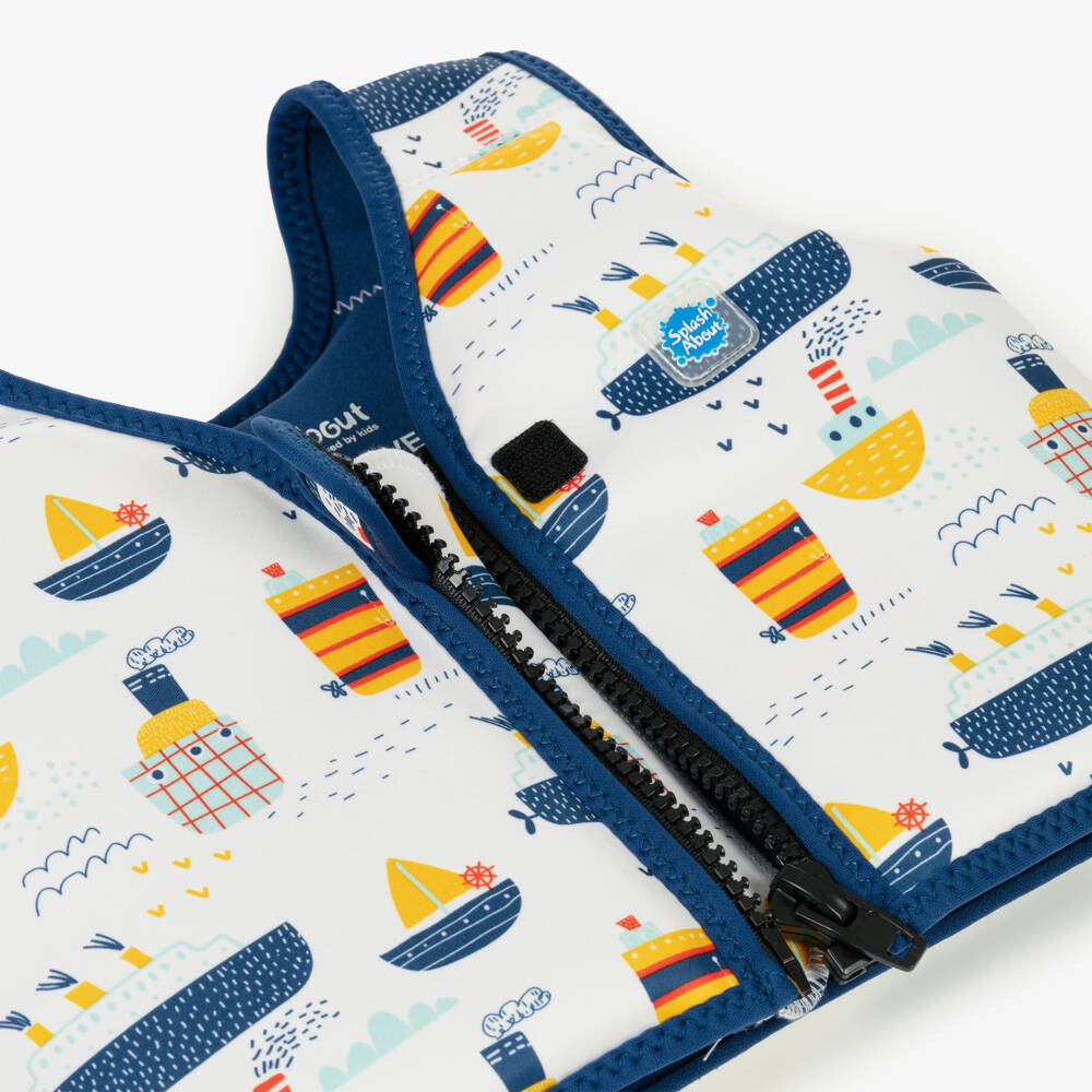 Splash About-Boys White & Blue Boat Print Float Vest | Childrensalon