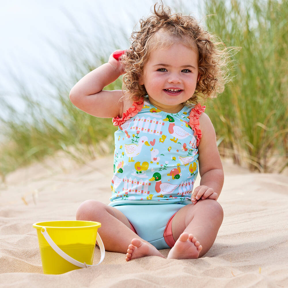 Splash About-Girls Blue Happy Nappy Swimsuit (UPF50+) | Childrensalon