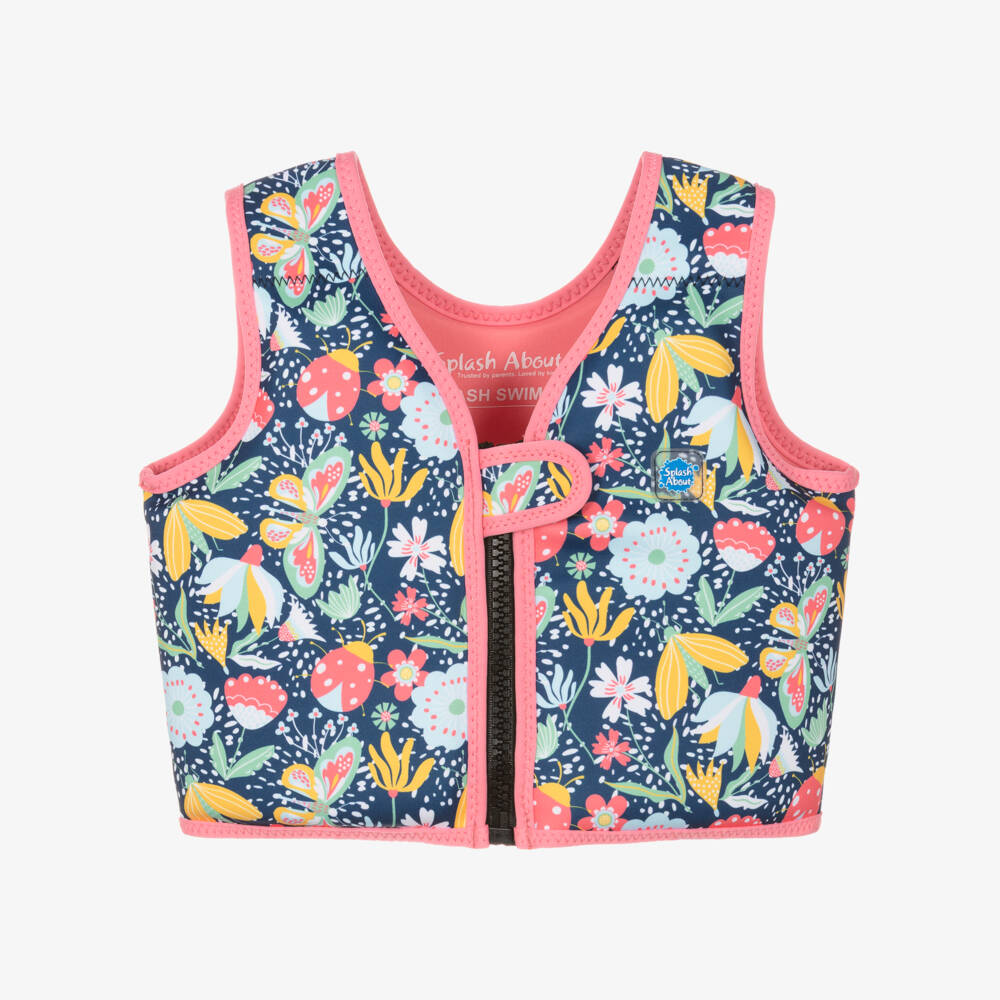 Splash About-Girls Navy Blue & Pink Floral Print Float Suit | Childrensalon