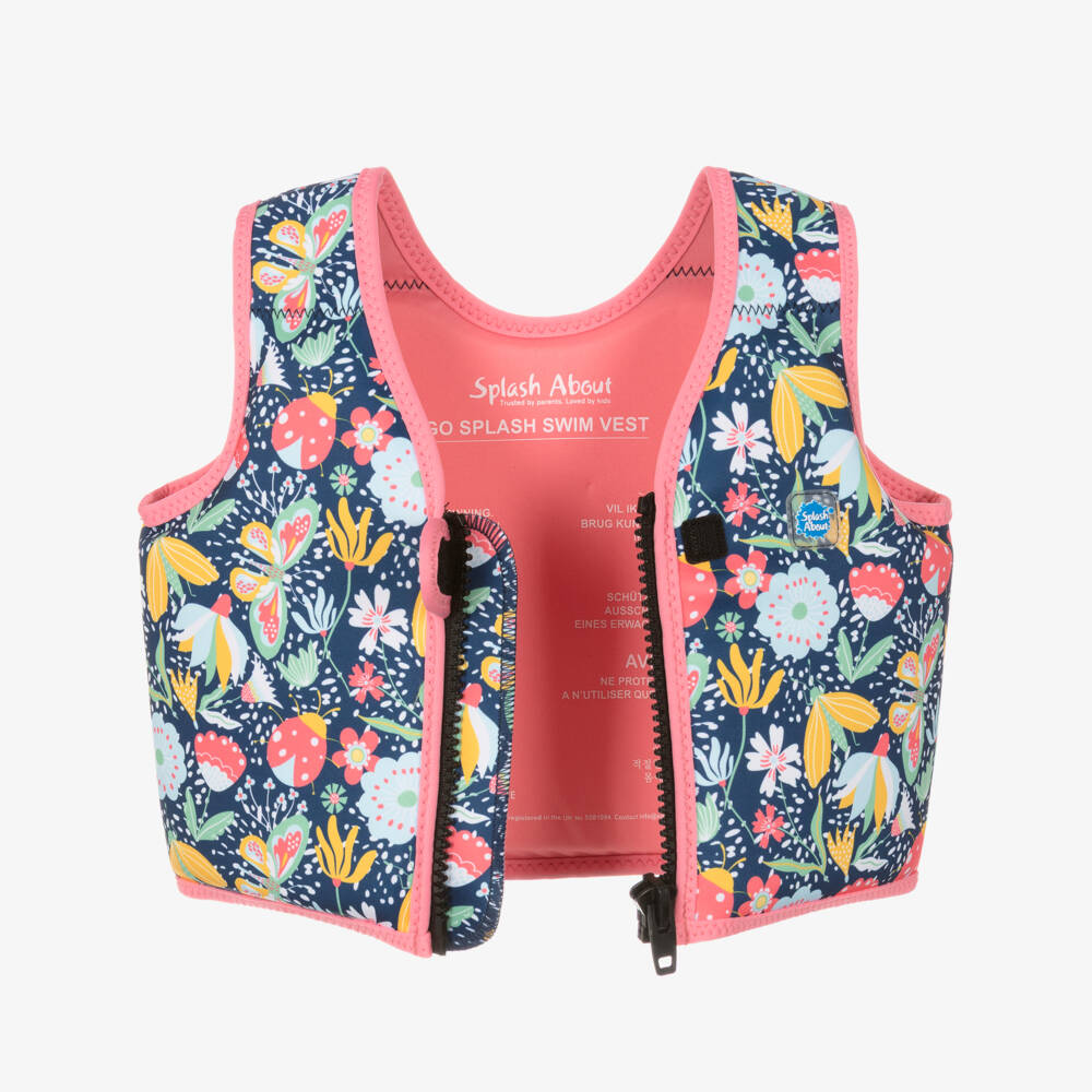 Splash About-Girls Navy Blue & Pink Floral Print Float Suit | Childrensalon