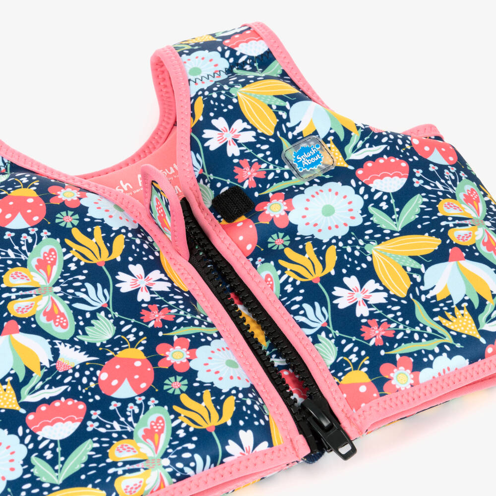 Splash About-Girls Navy Blue & Pink Floral Print Float Vest | Childrensalon