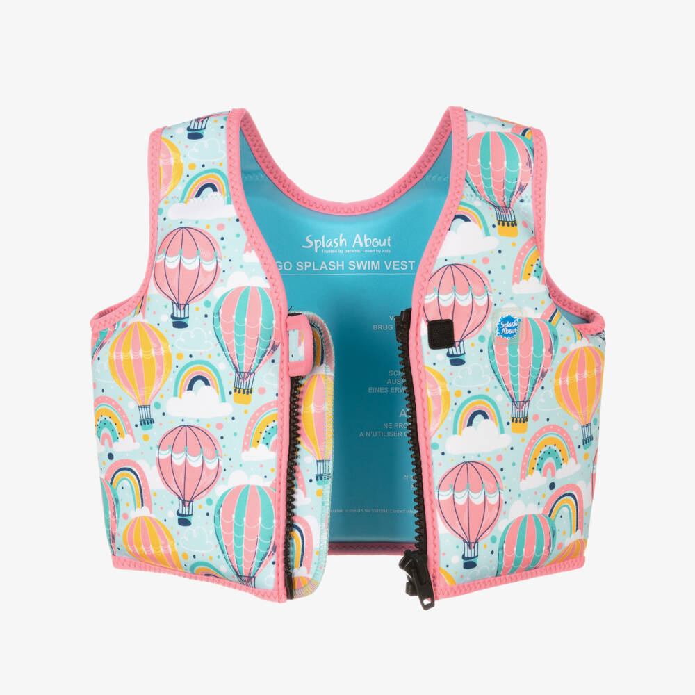 Splash About-Girls Pale Blue Hot Air Balloon Print Float Vest | Childrensalon