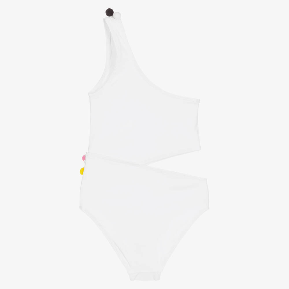 Stella Cove-Teen Girls White Cut-Out Pom-Pom Swimsuit | Childrensalon
