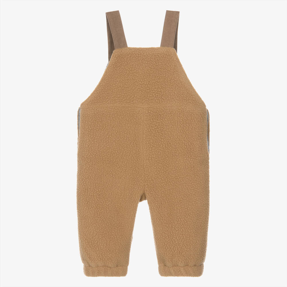 Stella McCartney Kids-Baby Boys Brown Sherpa Fleece Tiger Dungarees | Childrensalon