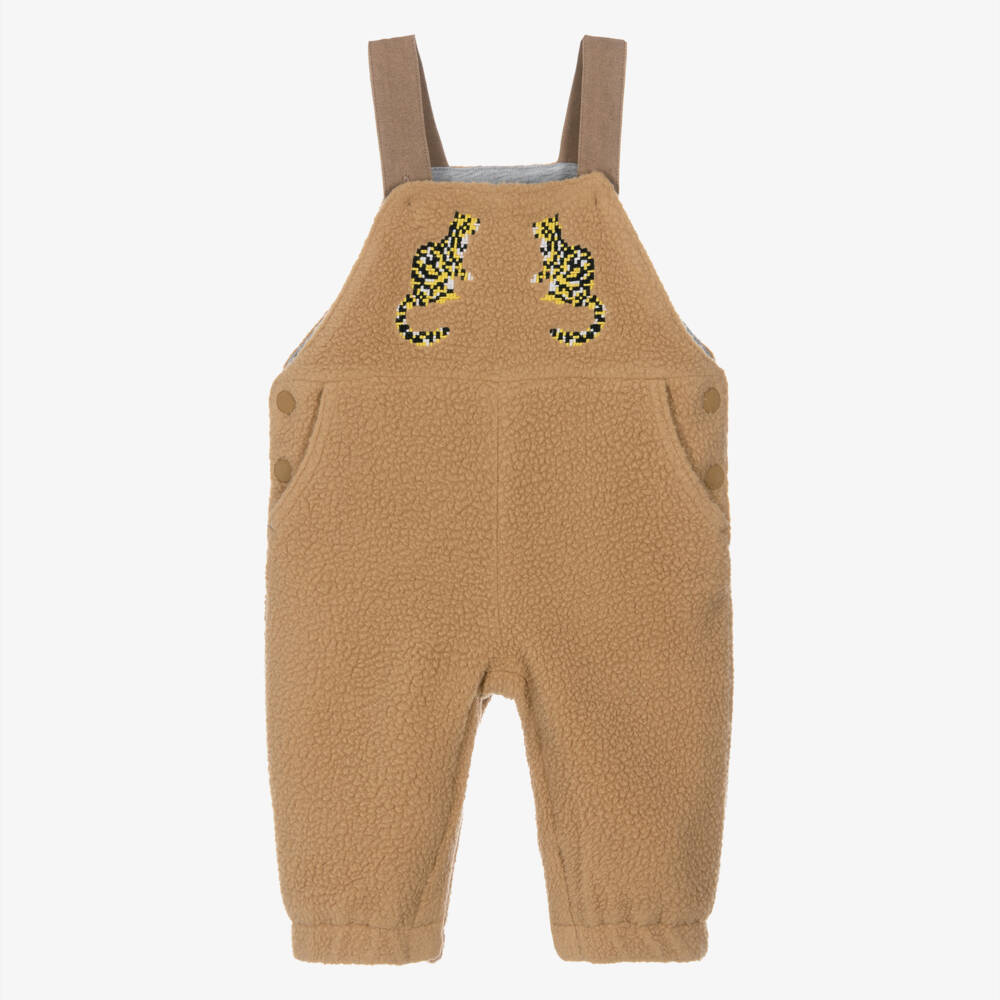 Stella McCartney Kids-Baby Boys Brown Sherpa Fleece Tiger Dungarees | Childrensalon