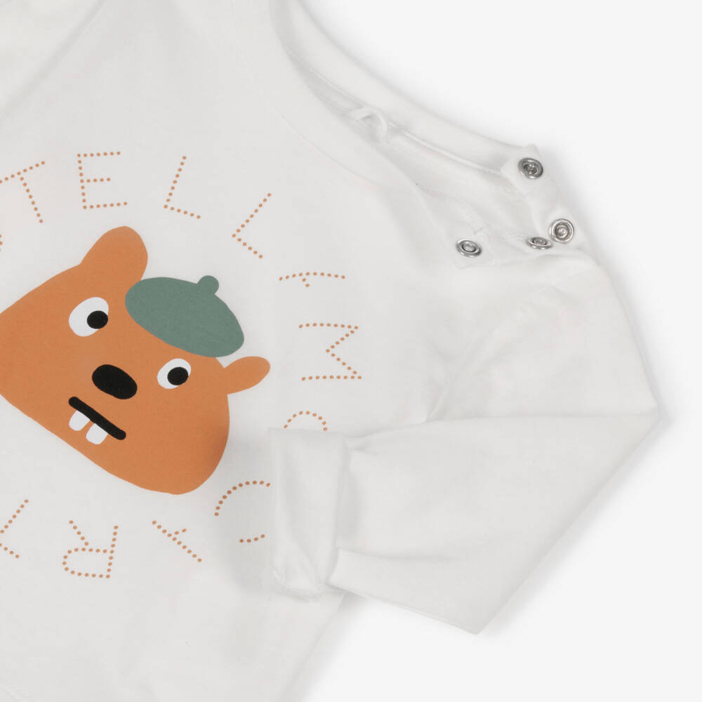 Stella McCartney Kids-Baby Boys Ivory Cotton Squirrel & Circular Logo Top | Childrensalon