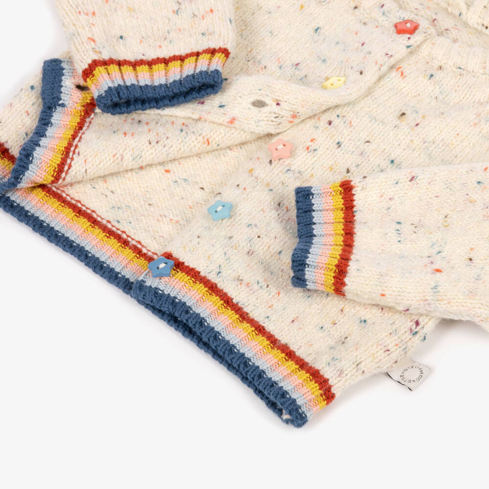 Stella McCartney Kids-Baby Girls Ivory Cardigan with Colourful Star Buttons | Childrensalon