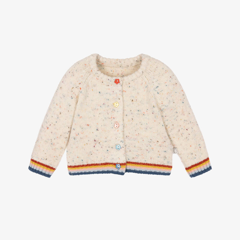 Stella McCartney Kids-Baby Girls Ivory Cardigan with Colourful Star Buttons | Childrensalon