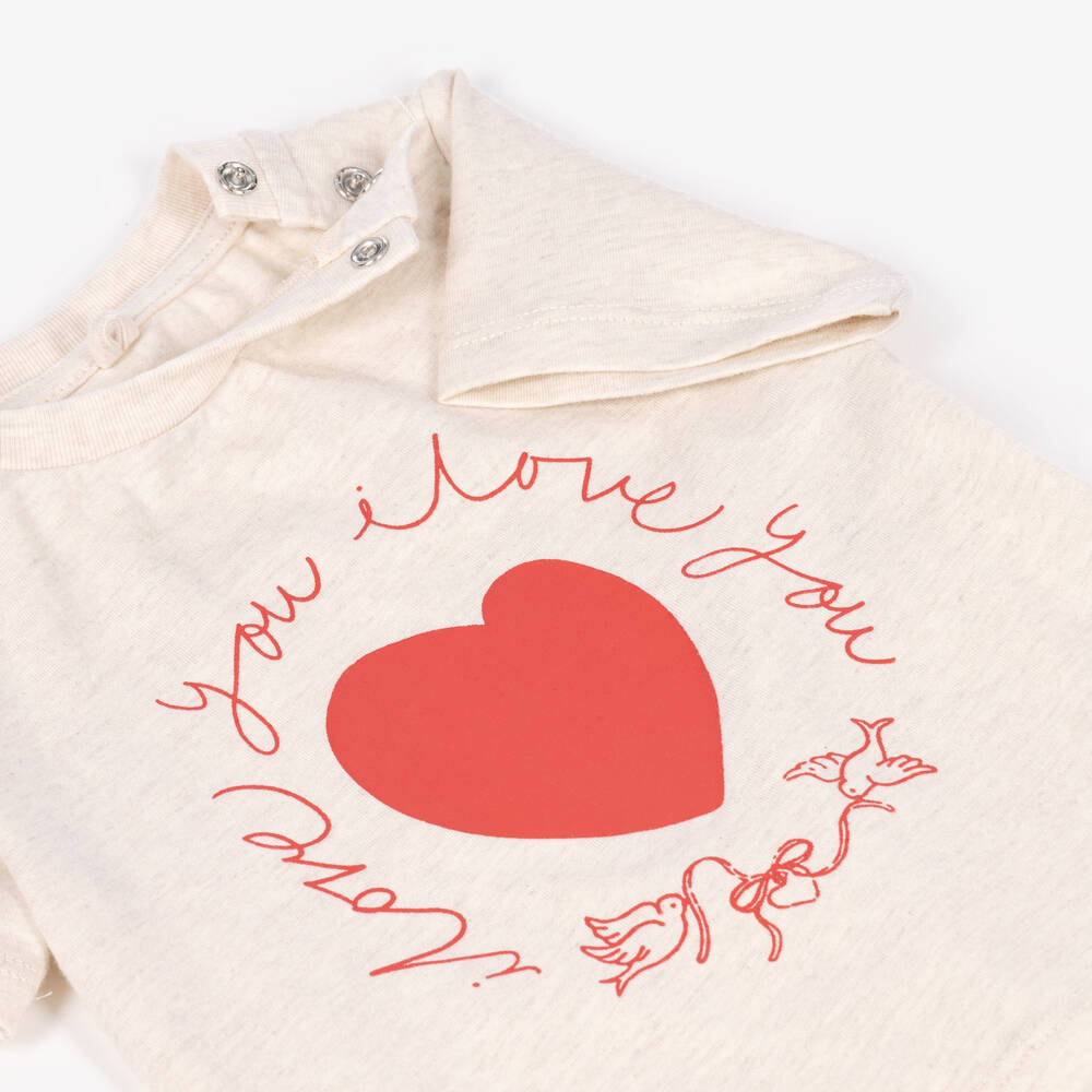 Stella McCartney Kids-Baby Girls Ivory T-Shirt with Heart Print | Childrensalon