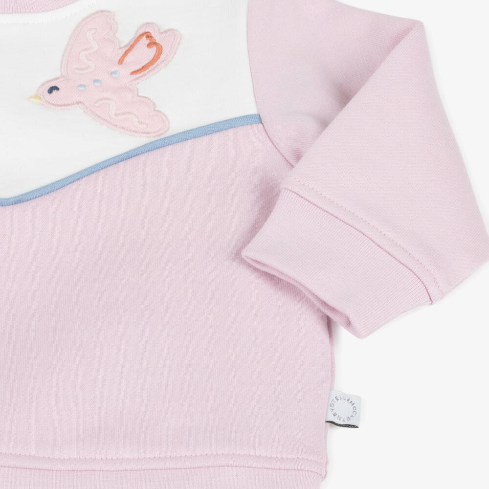Stella McCartney Kids-Baby Girls Pink Cotton Bird Appliqué Sweatshirt | Childrensalon