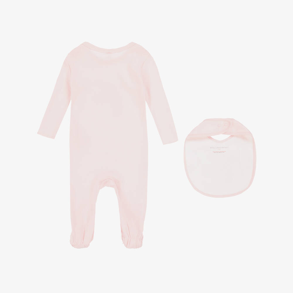 Stella McCartney Kids-Комплект с комбинезоном и слюнявчиком розовый из хлопка с птицей для малышек | Childrensalon