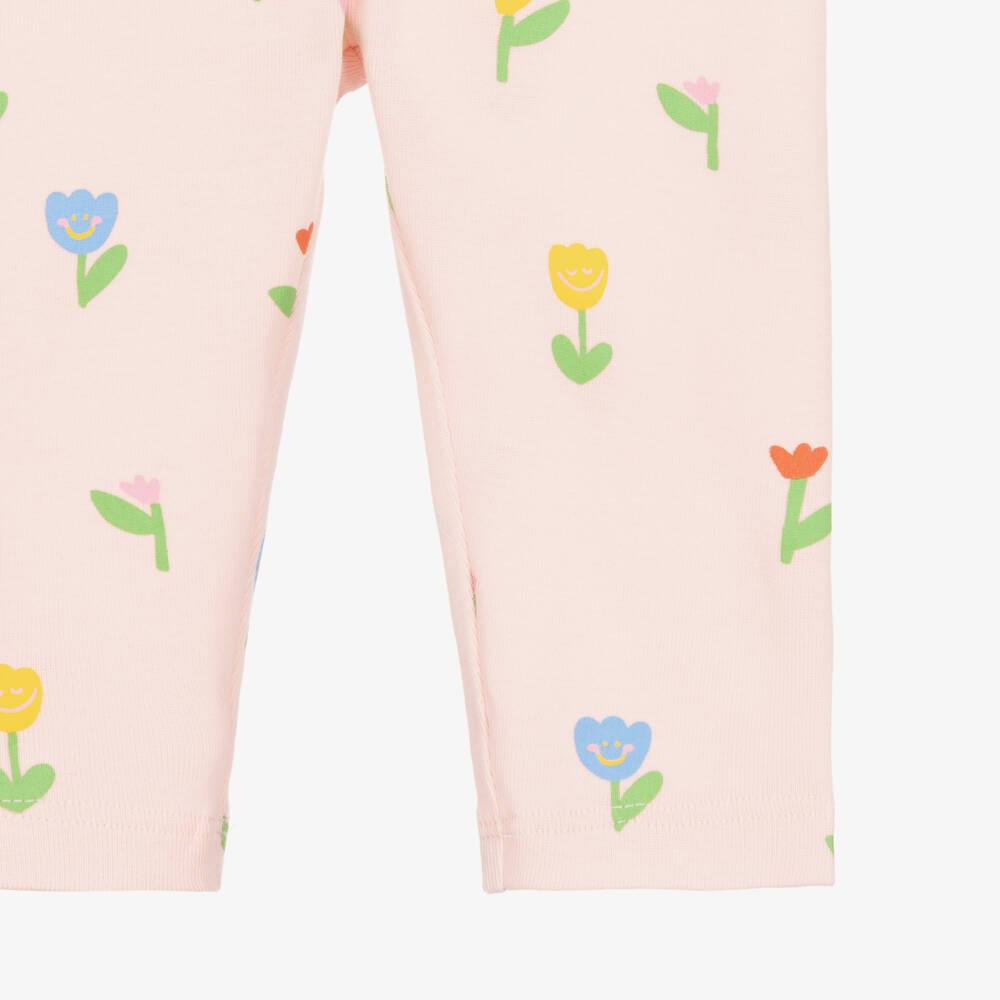 Stella McCartney Kids-Baby Girls Pink Cotton Floral Pattern Leggings | Childrensalon