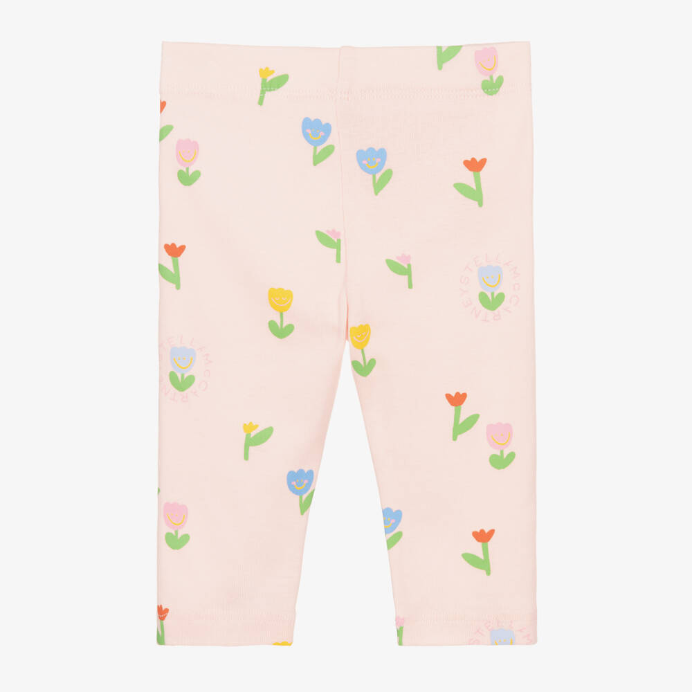 Stella McCartney Kids-Baby Girls Pink Cotton Floral Pattern Leggings | Childrensalon