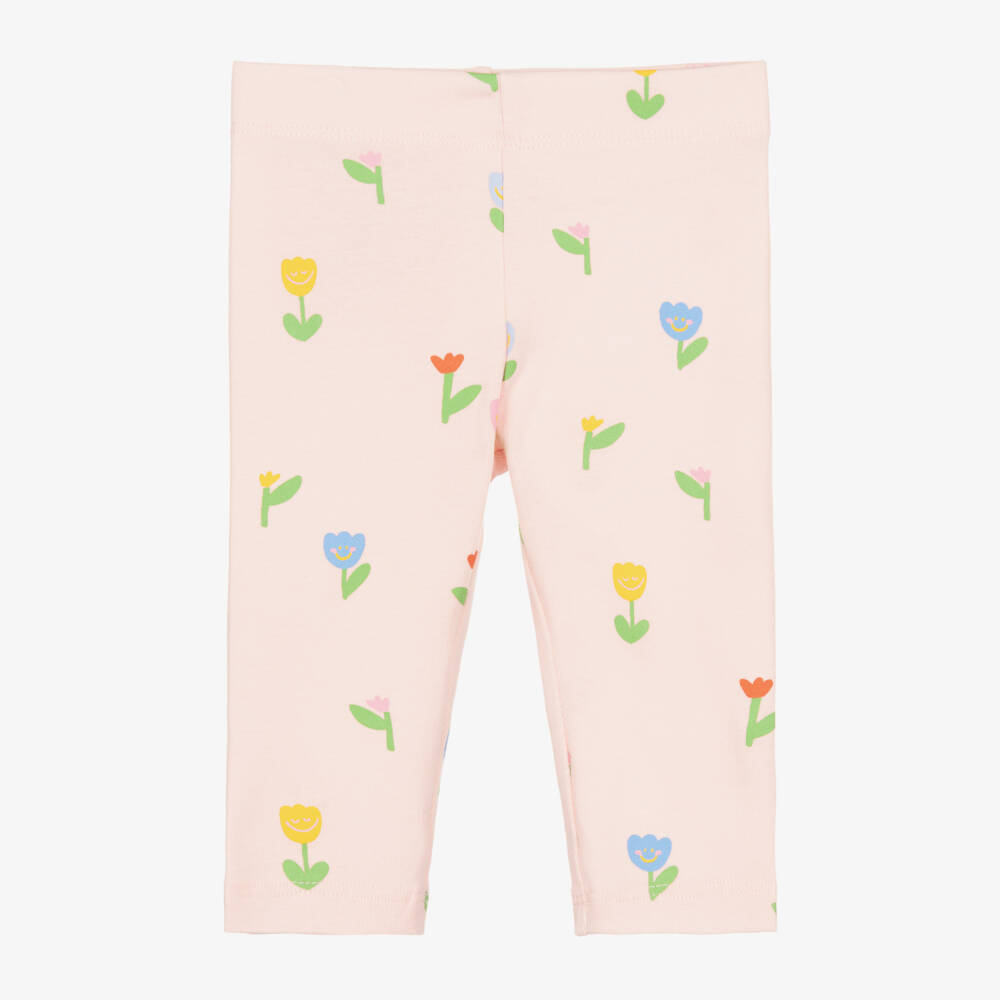 Stella McCartney Kids-Baby Girls Pink Cotton Floral Pattern Leggings | Childrensalon