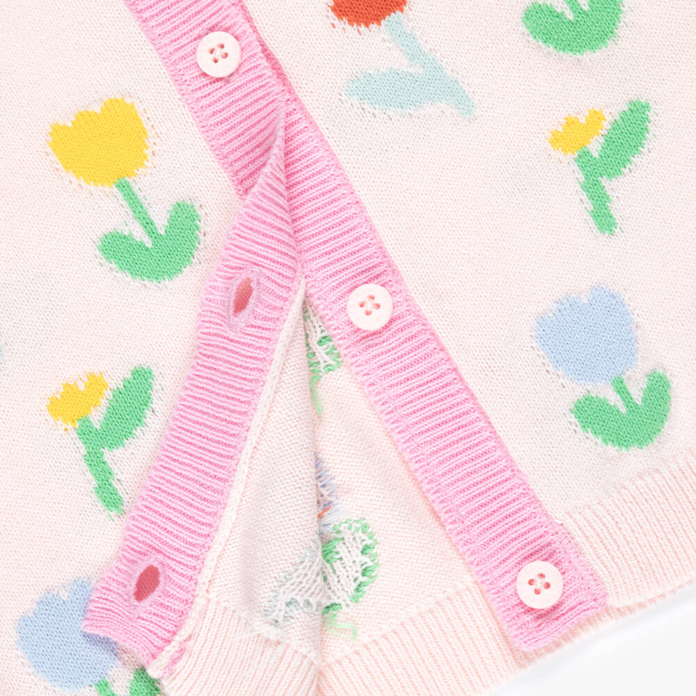Stella McCartney Kids-Baby Girls Pink Cotton Knit Floral Cardigan | Childrensalon
