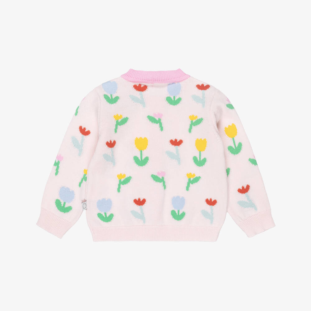 Stella McCartney Kids-Baby Girls Pink Cotton Knit Floral Cardigan | Childrensalon