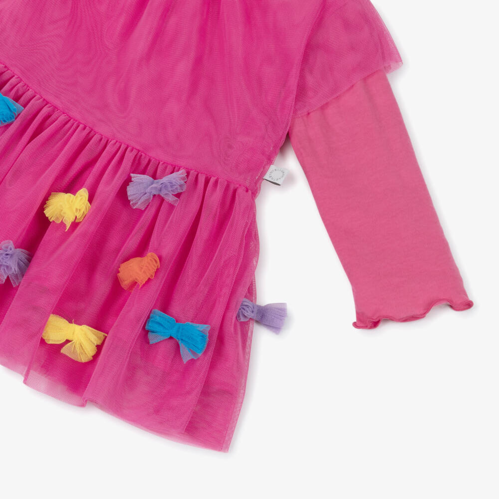 Stella McCartney Kids-Baby Girls Pink Tulle Dress with Colourful Bows | Childrensalon