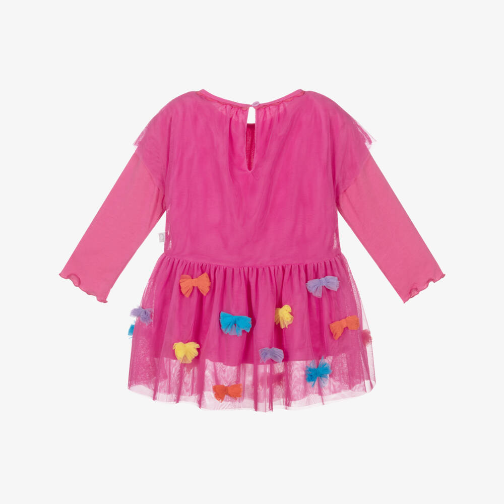 Stella McCartney Kids-Baby Girls Pink Tulle Dress with Colourful Bows | Childrensalon