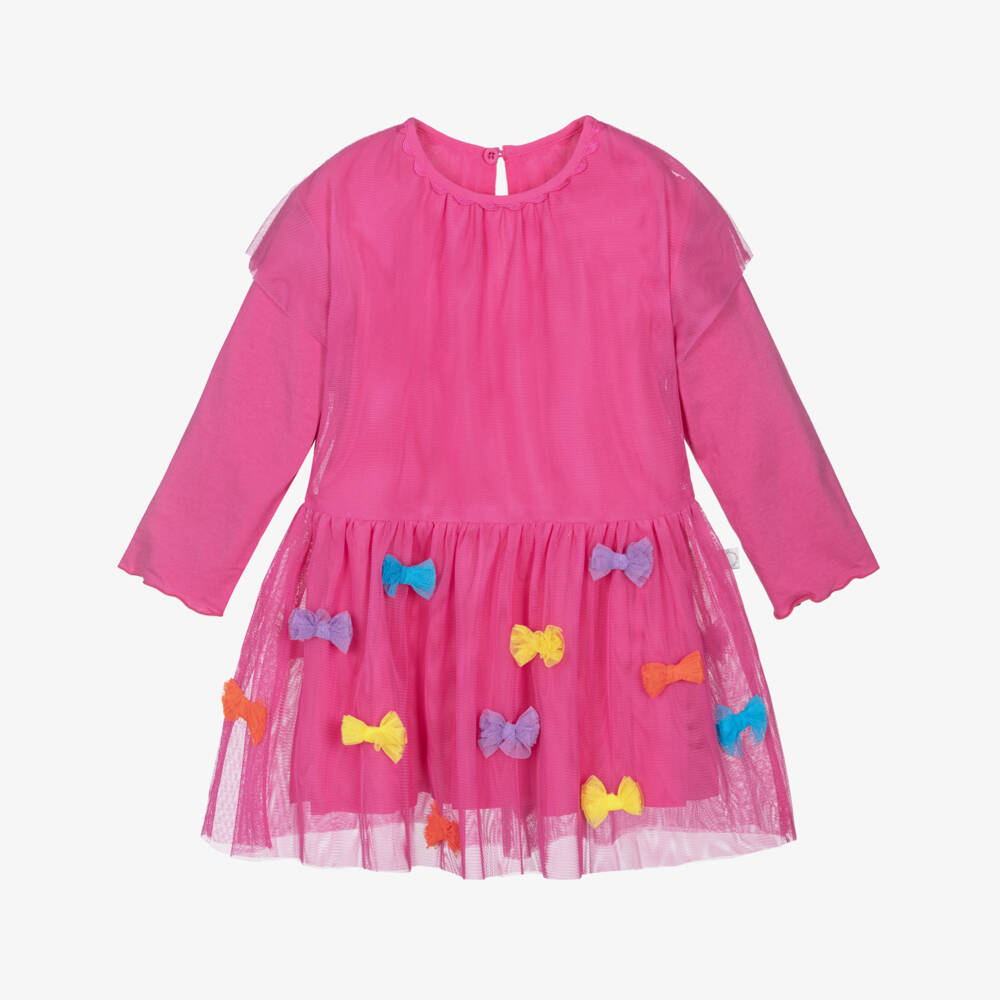 Stella McCartney Kids-Baby Girls Pink Tulle Dress with Colourful Bows | Childrensalon