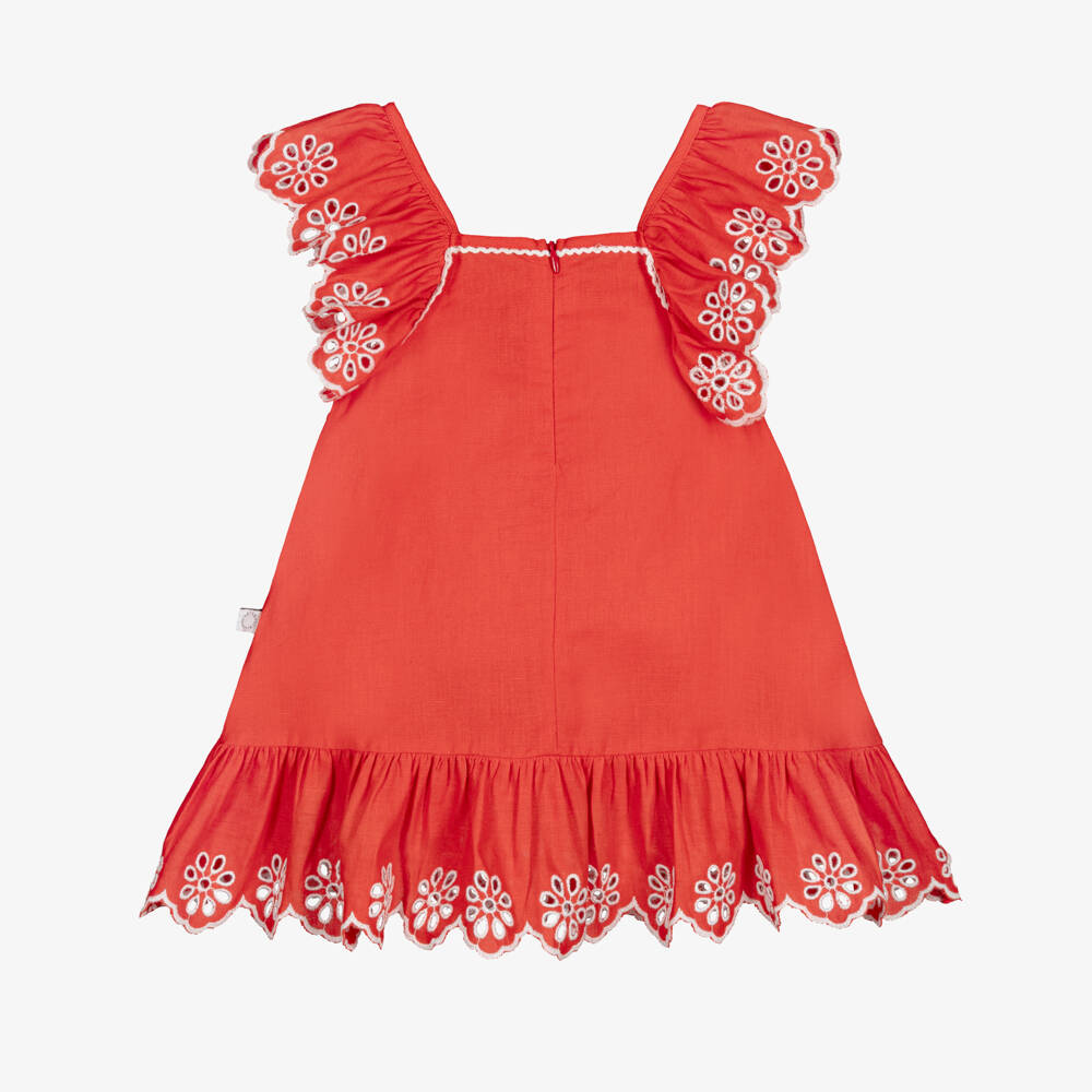 Stella McCartney Kids-Baby Girls Red Dress with White Floral Embroidery | Childrensalon