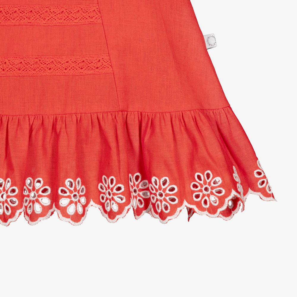 Stella McCartney Kids-Baby Girls Red Dress with White Floral Embroidery | Childrensalon