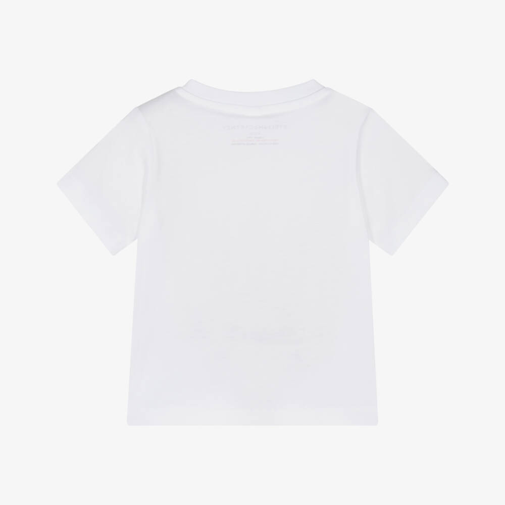 Stella McCartney Kids-Baby Girls White Cotton T-Shirt with Fish & Logo Print | Childrensalon