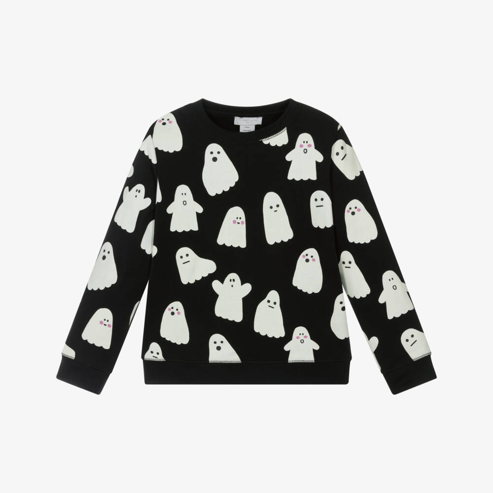 Stella McCartney Kids-Black Glow-In-The-Dark Ghost Print Cotton Sweatshirt | Childrensalon