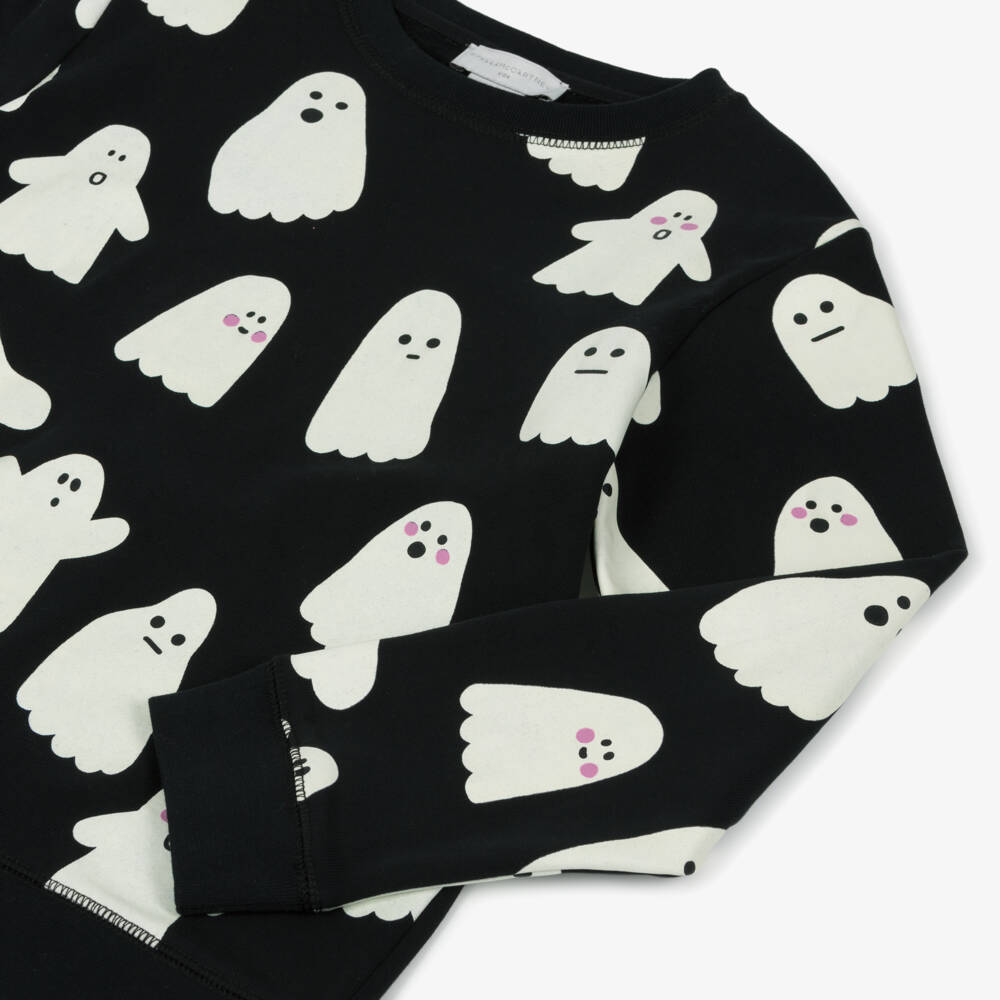Stella McCartney Kids-Black Glow-In-The-Dark Ghost Print Cotton Sweatshirt | Childrensalon