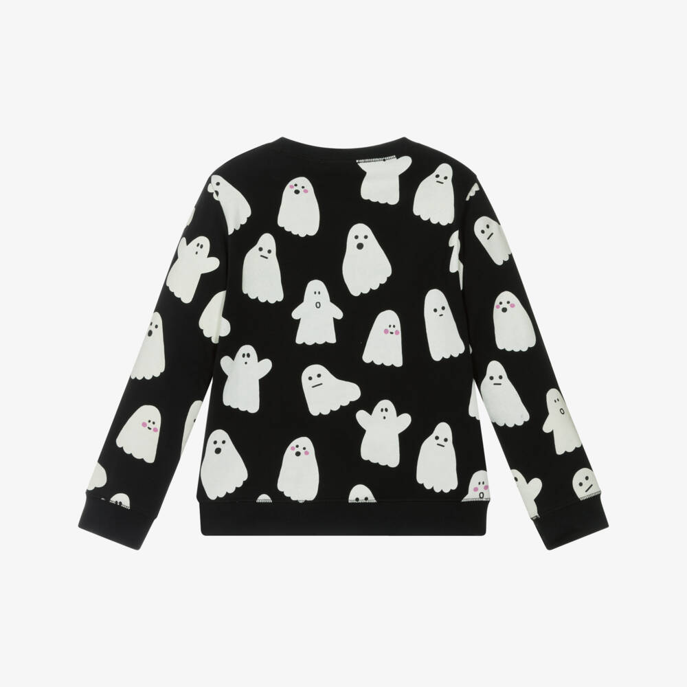 Stella McCartney Kids-Black Glow-In-The-Dark Ghost Print Cotton Sweatshirt | Childrensalon