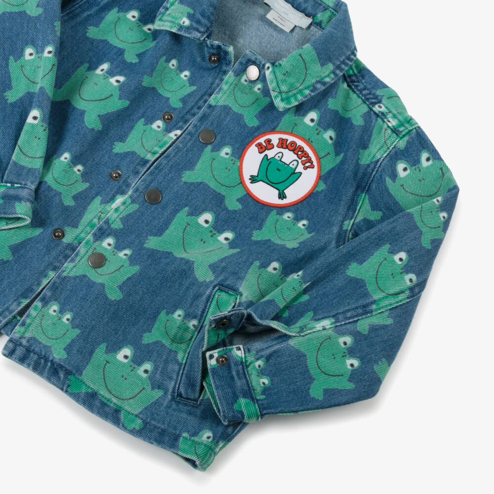 Stella McCartney Kids-Blue & Green Frog Denim Jacket | Childrensalon