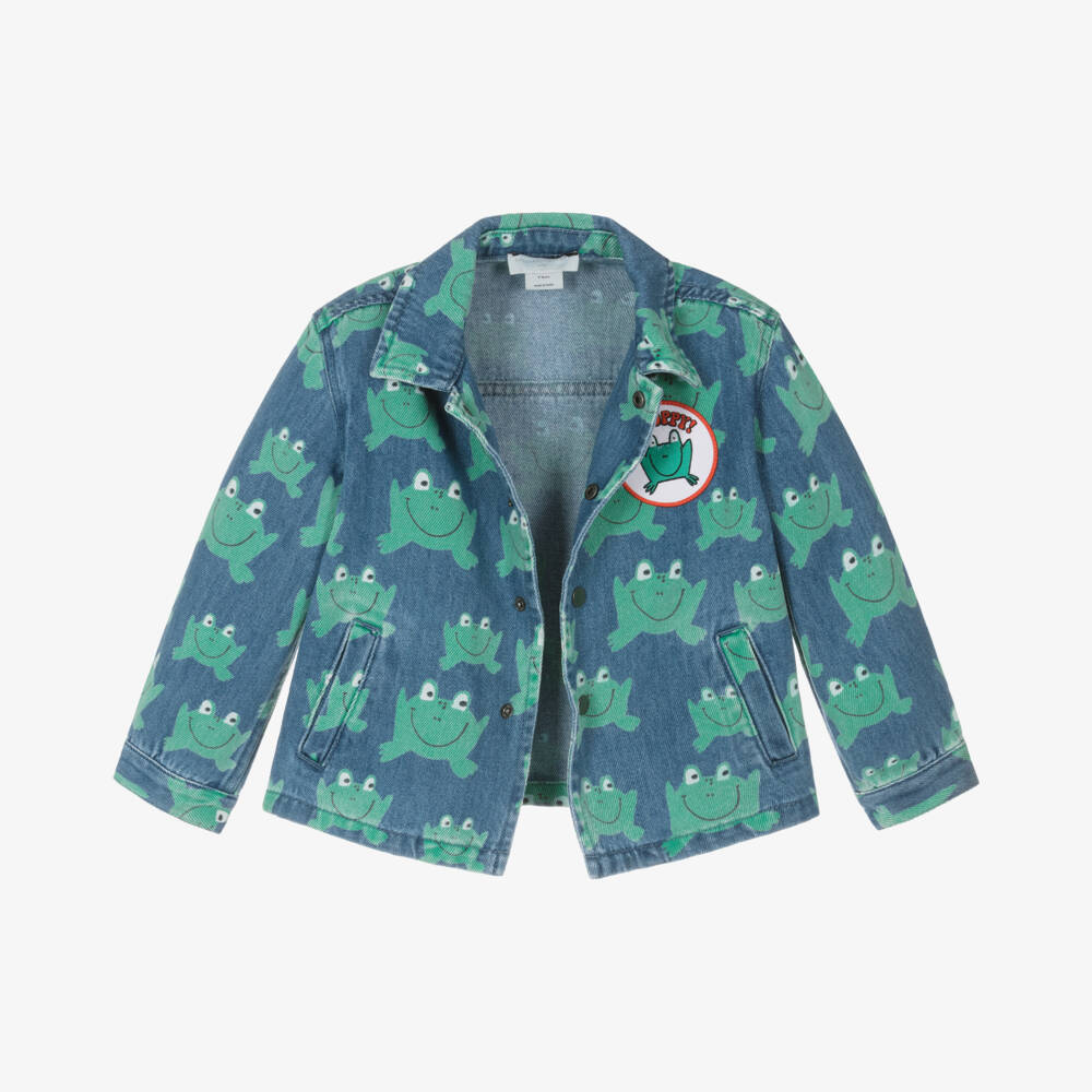 Stella McCartney Kids-Blue & Green Frog Denim Jacket | Childrensalon