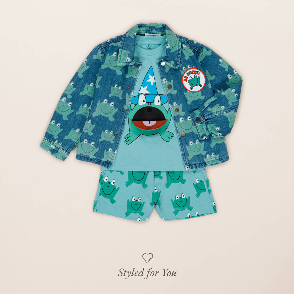 Stella McCartney Kids-Boys Aqua Blue Cotton Frog T-Shirt | Childrensalon