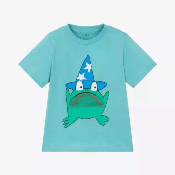 Stella McCartney Kids-Boys Aqua Blue Cotton Frog T-Shirt | Childrensalon