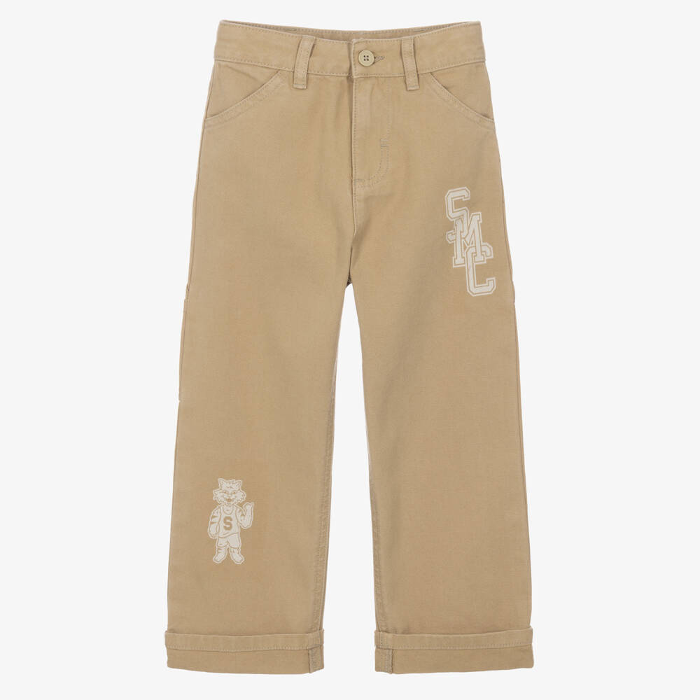 Stella McCartney Kids-Boys Beige Canvas Trousers with Utility Pocket | Childrensalon