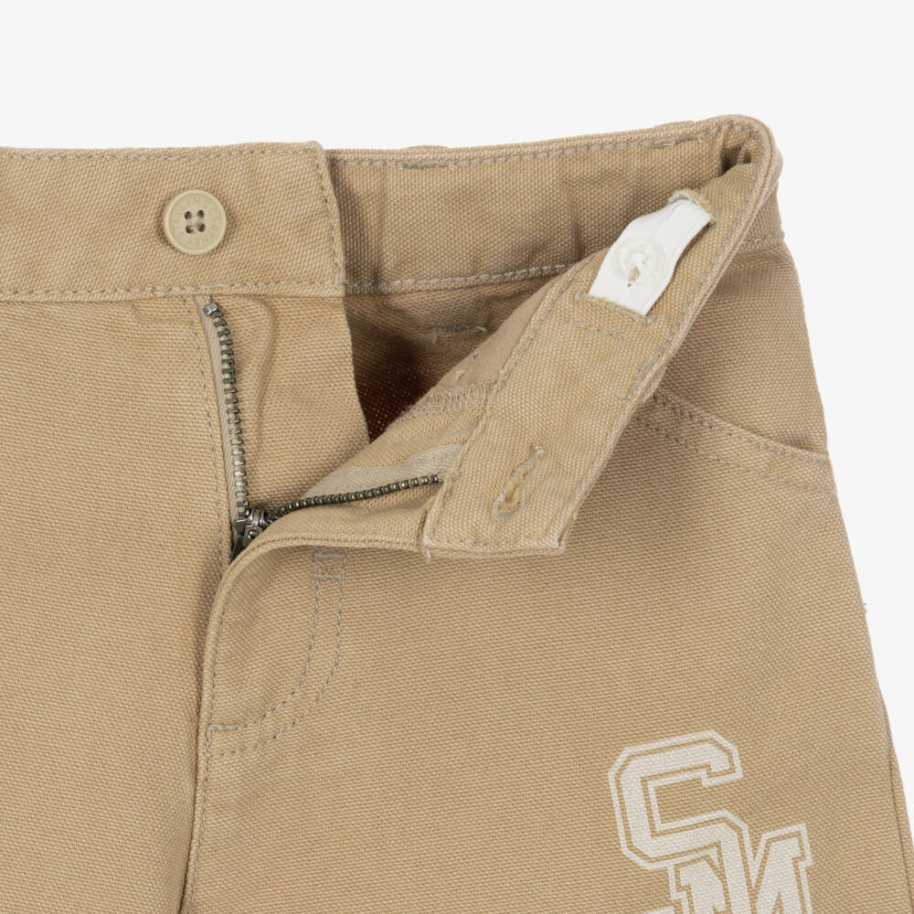 Stella McCartney Kids-Boys Beige Canvas Trousers with Utility Pocket | Childrensalon